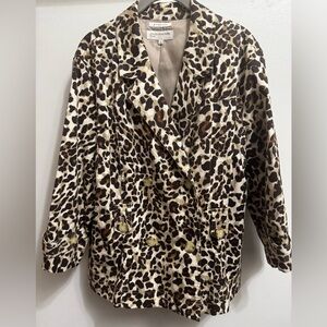 Jones New York Blazer Jacket Woman’s Animal Print  Brown & Cream Stretch Size XL